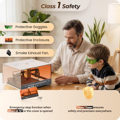BlazeX M3 10W Laser Engraver Machine, 0.01mm Ultra-precision Laser Cutter and Engraver Machine for Wood Metal Glass Leather, Beginner-Friendly, with Enclosure Honeycomb Engraving Materials, Class 1