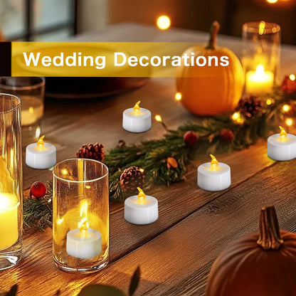 LANKER 24 Pack LED Tea Lights Candles, Flickering Warm Yellow Flameless Tealights, Long Lasting Battery Operated Fake Candles, Decoration for Halloween and Christmas (Yellow-24pcs)