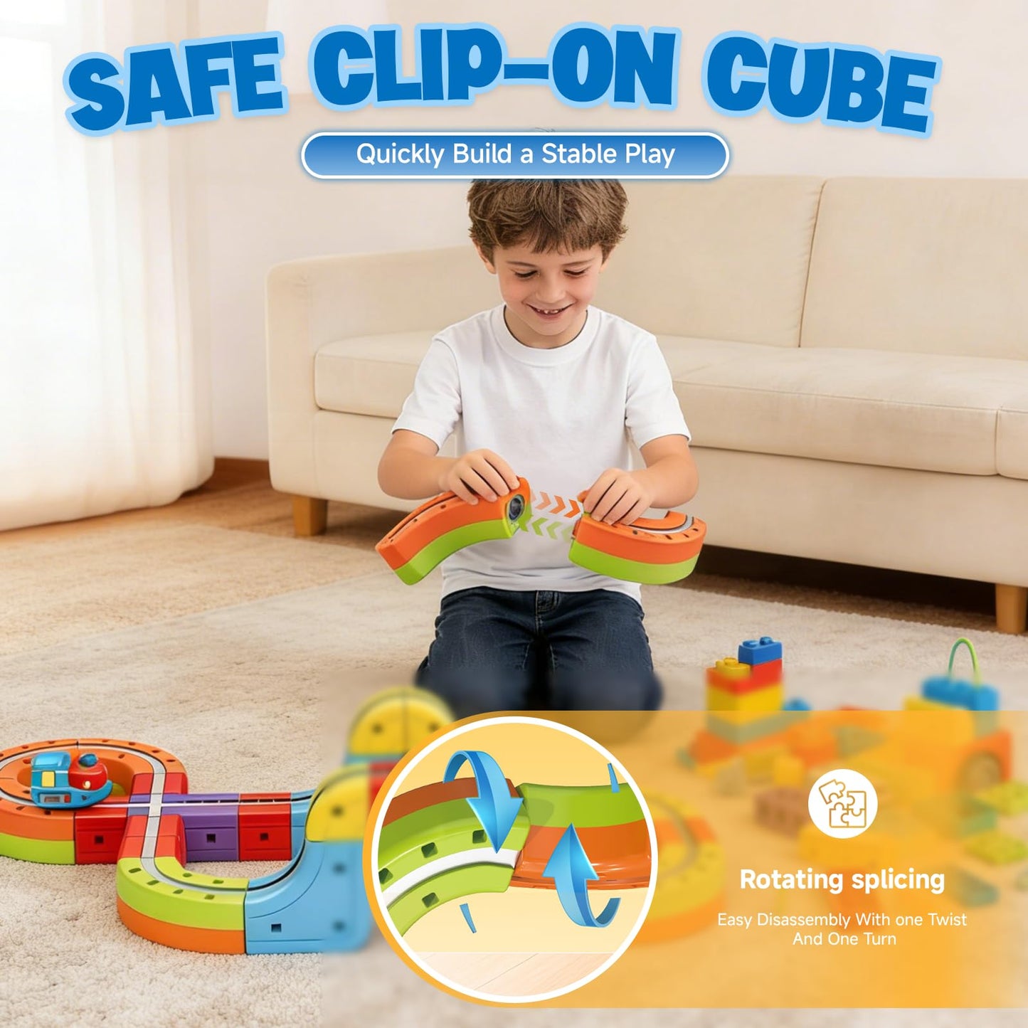 3D Infinity Cube Track Magnetic Electric Train Set for Kids 4 6 7 8,Toy Vehicle Playsets for Toddlers 3-5 Train Set Learning Gift,68 Pcs/1 car