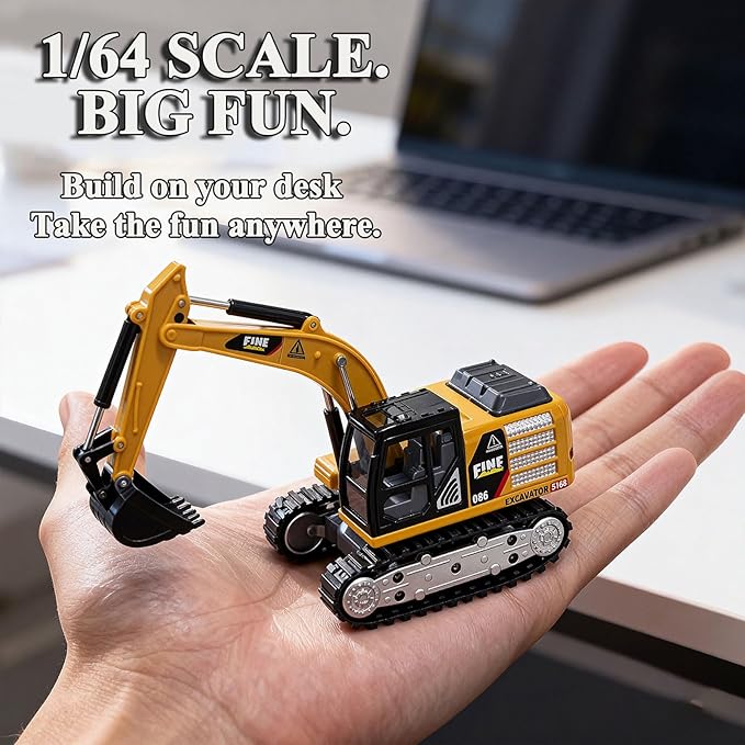 RC Excavator 1/64 Scale Metal RC Truck 2.4GHz Construction Vehicle with Sounds &amp Light Dual Speed APP Control Hobby Toy for Adults and Kids