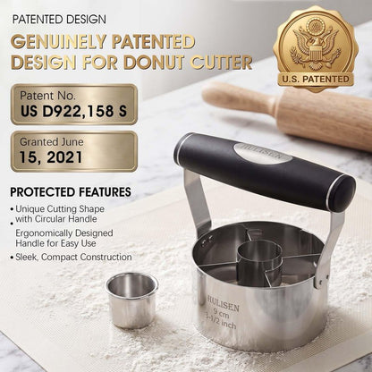 HULISEN Donut Cutter, 3.5 inch Stainless Steel Doughnut Cutter with Soft Grip Handle, and Small Biscuit Cutter, Professional Baking Dough Tools, Gift Package