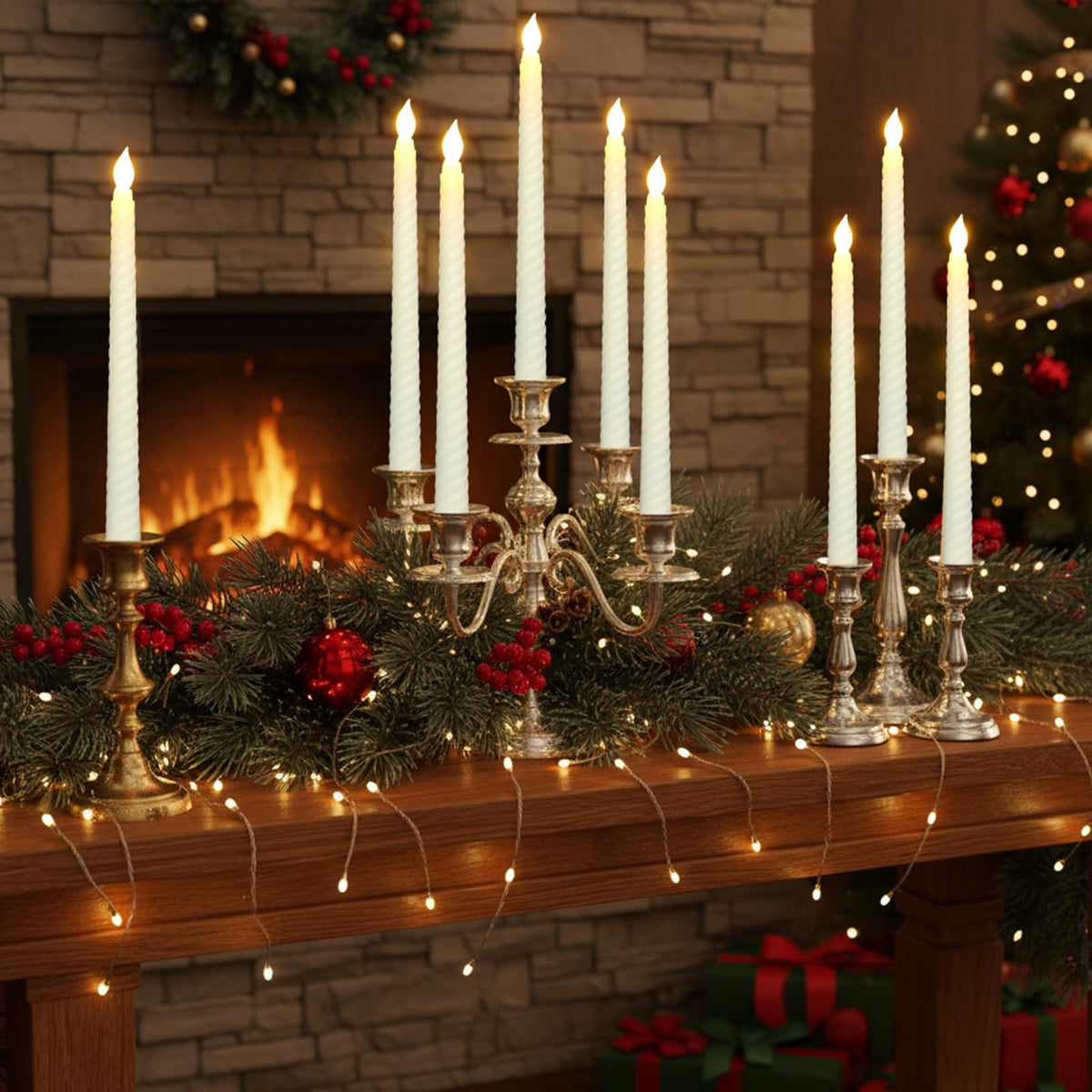 Retisee 50 Pack Easter Flameless Taper Candles 10.6" Spiral Battery Operated Bulk Pastel LED Taper Candles Flickering LED Candlesticks for Easter Wedding Dinner Table Home Decor(Ivory)