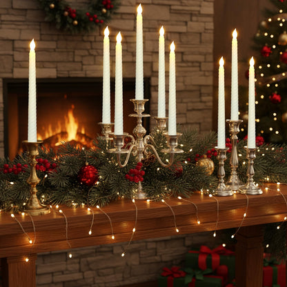 Retisee 50 Pack Easter Flameless Taper Candles 10.6" Spiral Battery Operated Bulk Pastel LED Taper Candles Flickering LED Candlesticks for Easter Wedding Dinner Table Home Decor(Ivory)