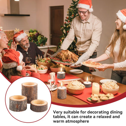3PCS Wooden Tealight Candle Holder, Birch Logs Candle Holder Stand Wood Votive Tealight Holder Candlestick Centerpiece for Rustic Wedding Party Birthday Holiday Decor