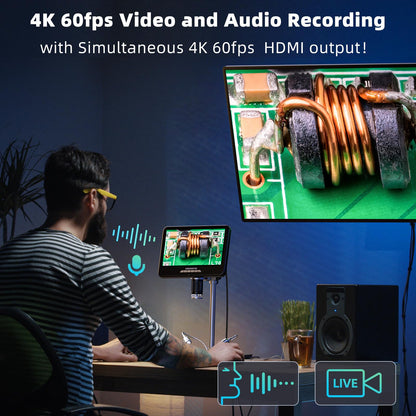 Andonstar 4K 60FPS 10.1" HDMI Digital Microscope for Soldering, 64MP 3840P UHD Video Audio Record, AD210S-Pro Electronic PCB Microscope for Adults, Error Coins, Pro Boom Arm Stand, 64GB
