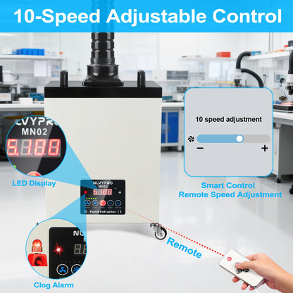 NLVYPRO MN02 Fume Extractor, 200W 300m³/h / 177 CFM, 4-Layer Filter, LED Display, Remote Control, Filter Change Reminder, 2.5" Hose, Wheels, 5 Extra Filters for Laser Engraver, Soldering