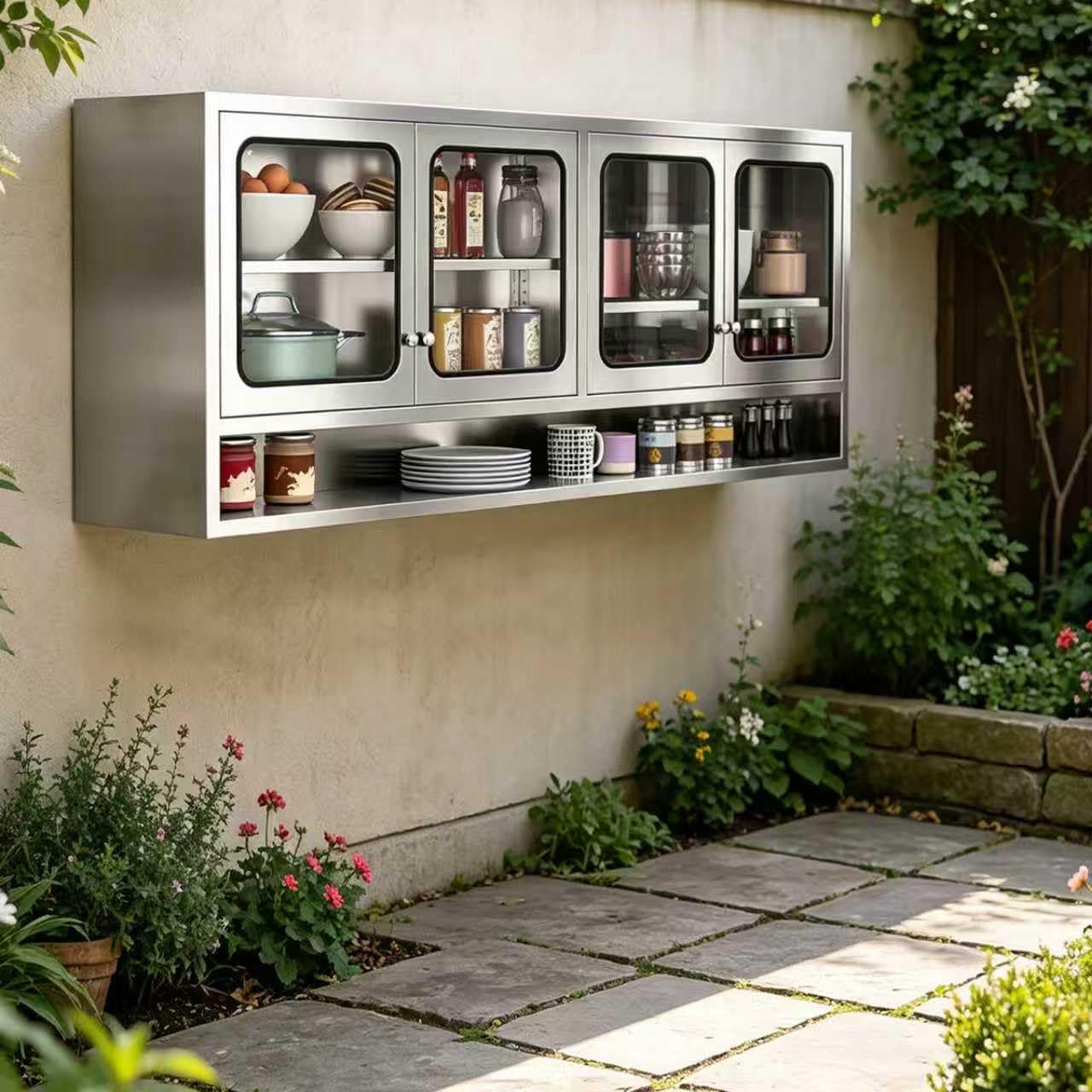 ZZV Kitchen Wall Cabinet, Stainless Steel Wall Mounted Cabinet with Adjustable Shelves, Industrial Wall Storage Cabinet for Garage, Warehouse, No Assembly Required, 11.82D x 70.87W x 27.56H in