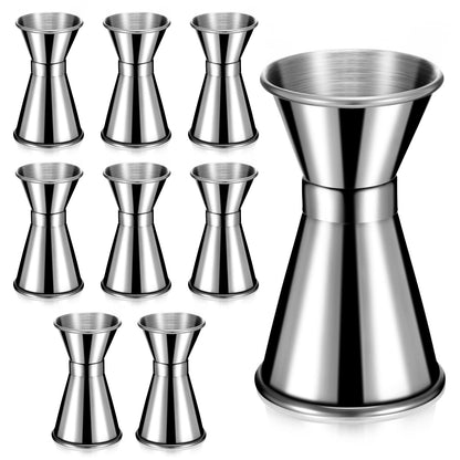 Hoteam 9 Pieces Stainless Steel Jigger for Bartending 1 and 1/2 oz Cocktail Jigger Shot Measuring Cup 15ml and 30ml Japanese Style Double Jigger Bartender Bar Supplies, Round Rim and Thin Waist