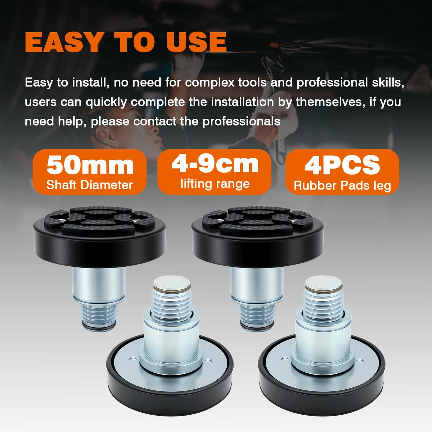 atsuch 50mm 4pcs Shaft Screw Up Car Lift Feet Pads Compatible with Bendpak Maxjax 2 Post Lift w/Rubber Bracket, 4-9 cm Heightened Car Lifts Bridge Jack Car Heightening Feet Tray (50mm 4pcs)
