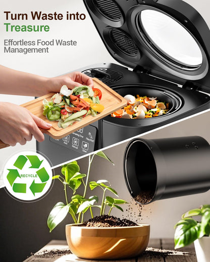 Growell 4L Electric Kitchen Composter, Countertop Compost Bin with Dual Carbon Filters, Visible Window, Auto-Clean, Quiet & Long-Life Upgraded Brushless Motor, Indoor Food Waste Composting Machine