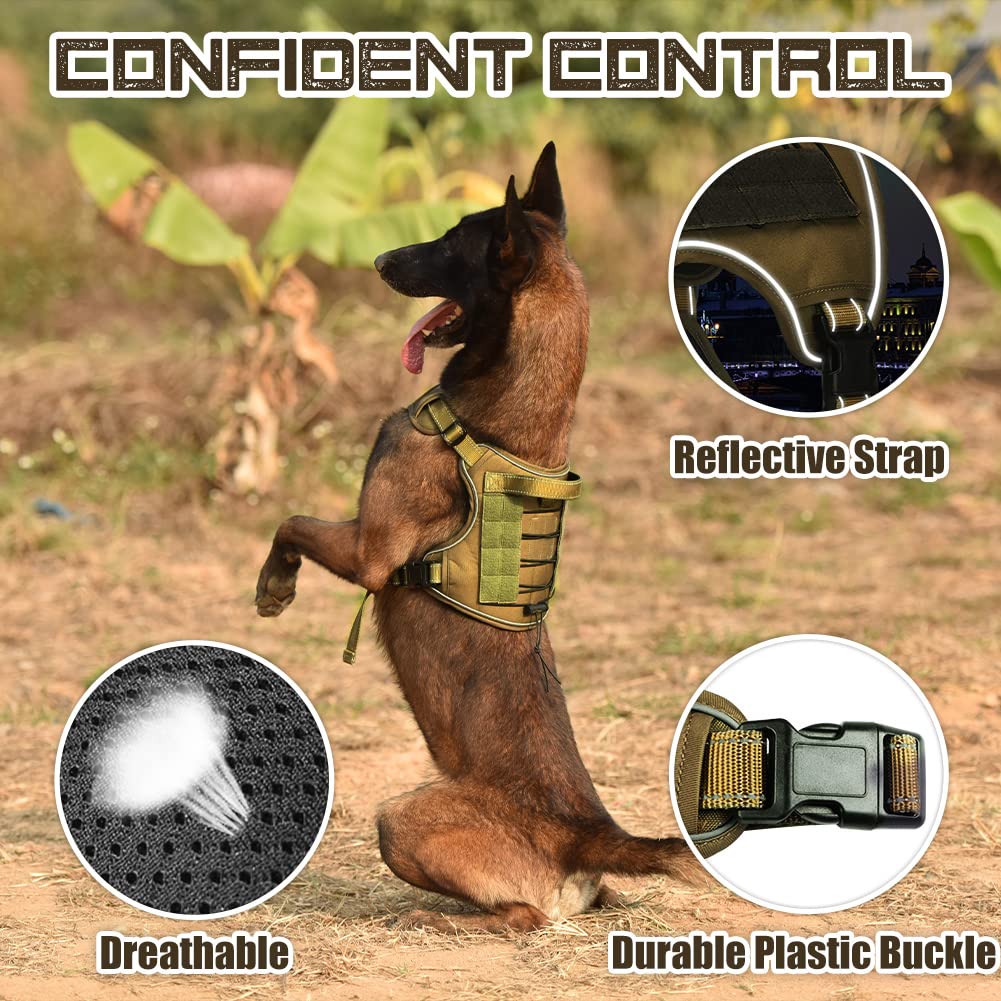 CBBPET Tactical Dog Harness for Small Medium Large Dogs No Pull Adjustable Harness Training Easy Control Pet Vest,Reflective Working Training (L(Neck 20-30, Chest 22-41))