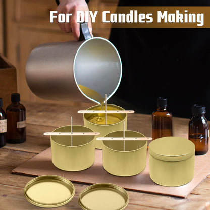 YJHSS 24-Pack 4oz Candle Tins with Lids, Metal Candle Jars for Candle Making, Empty Containers Vessels Bulk for Small Business & Beginners DIY Storage -Gold