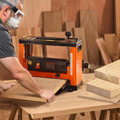 VEVOR 13-Inch Spiral Thickness Planer, Woodworking Power Benchtop Planer, with 2000W 23500 RPM Powerful Motor, Single Speed, for Hard & Soft Wood Material