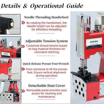 Cordless Bag Sewing Machine |PortableIndustrial Bag Closer |2-Second Fast Sealingfor Woven PP/Canvas/Jute Bags |Factory &Farm Bag Stitcher (Red, Lithium Battery-36VDC)