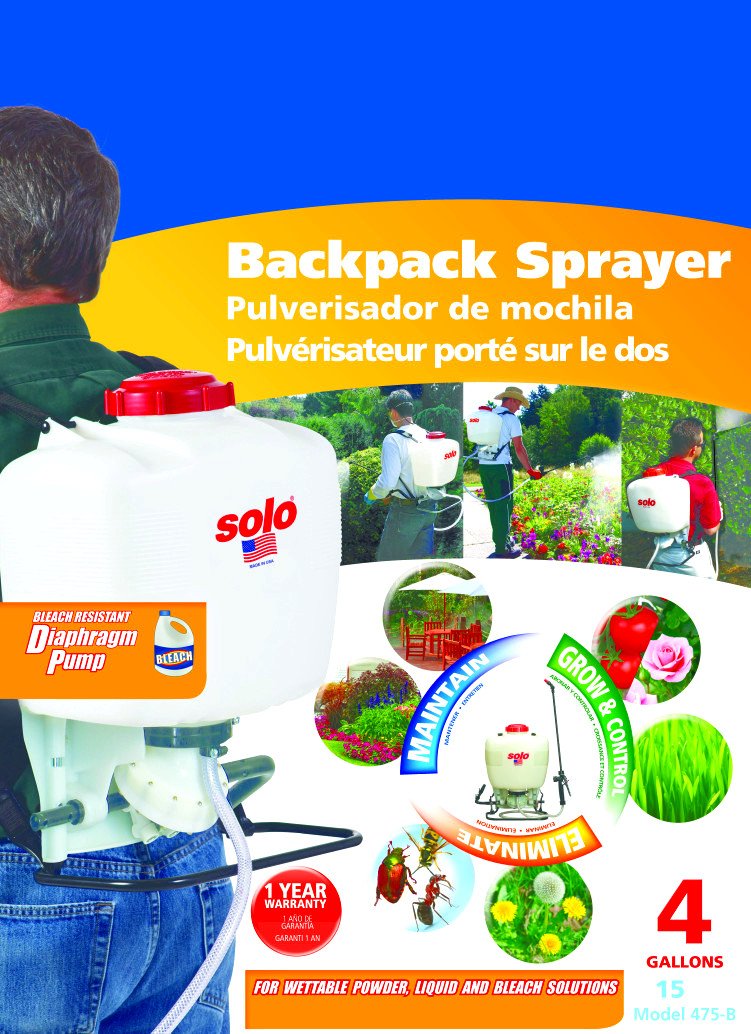 SOLO 475-B BACKPACK SPRAYER, 4 GALLON, DIAPHRAGM - BLEACH RESISTANT