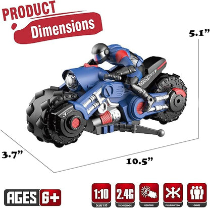 Liberty Imports 2.4Ghz RC Motorcycle Remote Control Stunt Drift Bike Racing Vehicle - 1/10 R/C High Speed Cyclone Motorbike and Riding Figure with 360° Spinning Wheels Action (Blue)