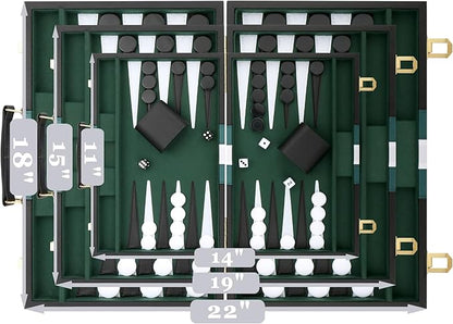 Backgammon Set - Classic Board Game with Premium Leather Case - Portable Travel Strategy Backgammon Game Set for Adults Kids - Suitable as (15inch Black)