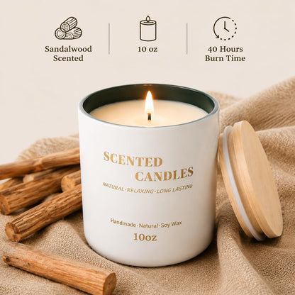 Lanttu Sandalwood Scented Candle for Home Decor, 10 oz Natural Soy Wax Jar Candles, 40 Hours Long Lasting Burning Candles for Men Women Mom Friend Birthday Housewarming Gift