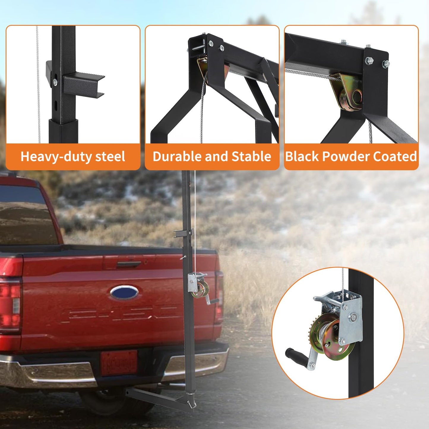 Garvee 2'' Truck Hitch Deer Hoist, 500 LB Load Capacity Heavy Duty Steel Deer Hoist for Truck Hitch with Winch Lift Gambrel Set, Perfect for Field Dressing, Big Game