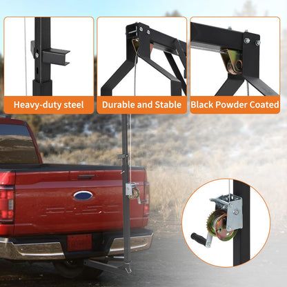 Garvee 2'' Truck Hitch Deer Hoist, 500 LB Load Capacity Heavy Duty Steel Deer Hoist for Truck Hitch with Winch Lift Gambrel Set, Perfect for Field Dressing, Big Game