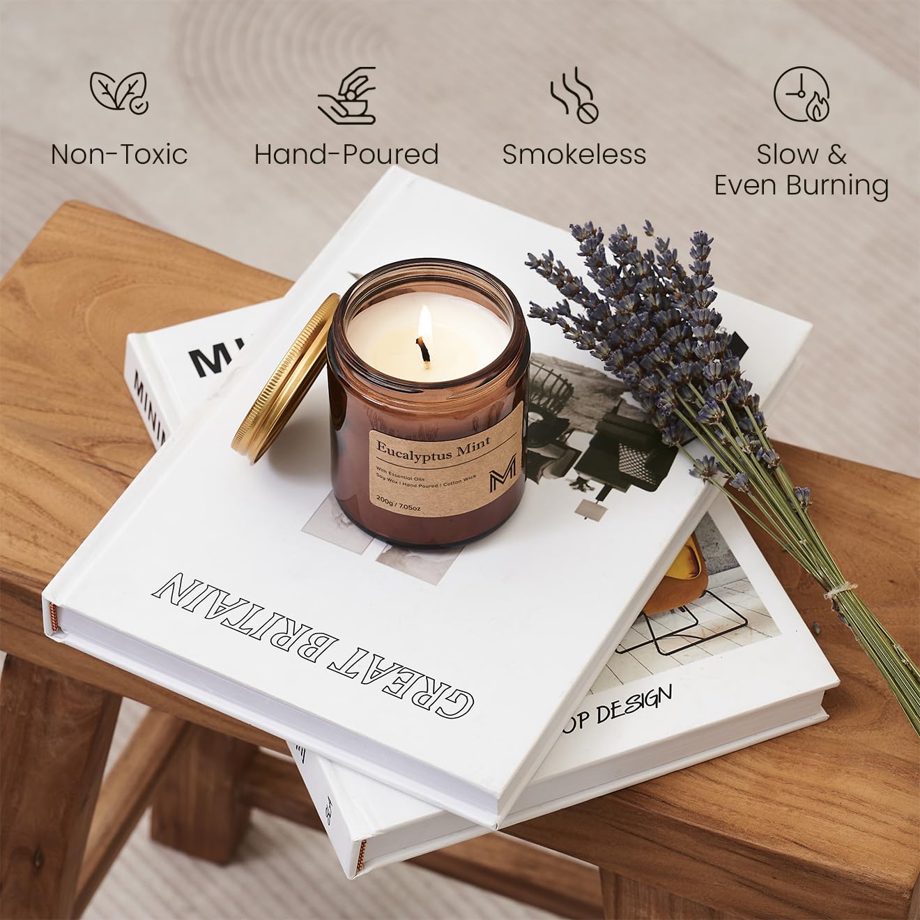 M&SENSE CreamyVanillaPie Scented Small Candle, 7.5Oz Aromatherapy Candle for Home Fragrance, Soy Wax Candles Gift for Birthday, Housewarming, Amber Jar Candle for Stress Relief, Meditation, Yoga