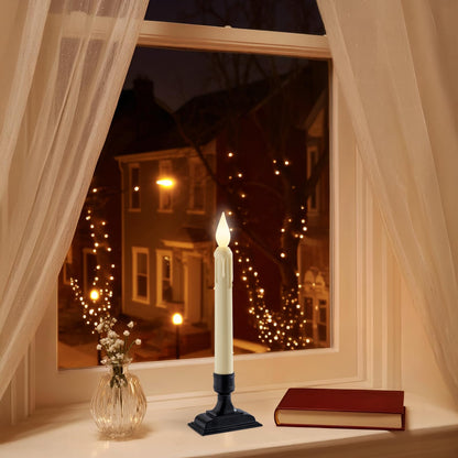 Meigic 6 Pcs Sensor Dawn to Dusk Window Candles, Flickering Battery Candles for Windows, Ultra Bright Fake Candle Lights with Black Holders, Led Candlesticks for Xmas Home Decor, White Light