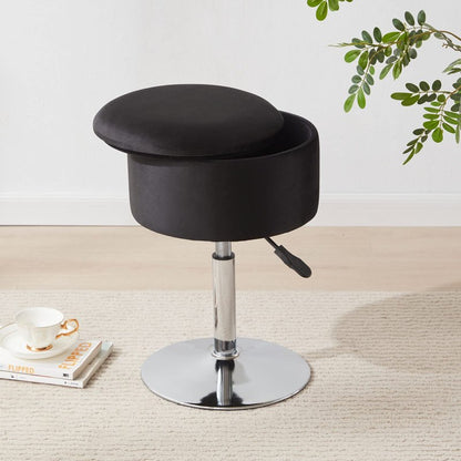 RUCUKEN Adjustable Ottoman Stool Black Vanity Stool Vanity Chair for Makeup Room Stool Chair for Vanity Stool with Storage Makeup Stools with Storage Swivel Makeup Chair for Bathroom Velvet