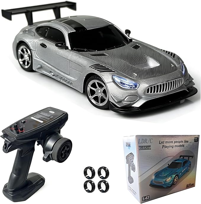 LDRC LD4301 1:43 Scale RC Drift Mini Car 2.4G Remote Control Car with Alloy Shell Built-in Gyroscope Mini Desktop Racing Vehicle for Indoor/Outdoor Play (Silvery)