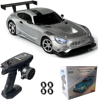 LDRC LD4301 1:43 Scale RC Drift Mini Car 2.4G Remote Control Car with Alloy Shell Built-in Gyroscope Mini Desktop Racing Vehicle for Indoor/Outdoor Play (Silvery)