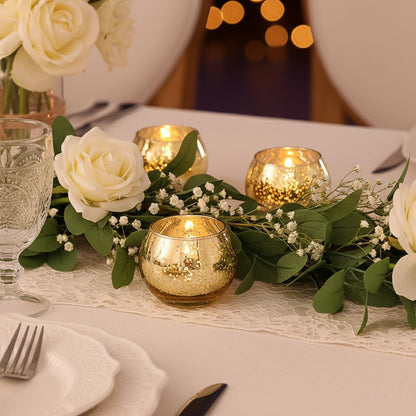 LAMORGIFT 24 Pcs Gold Votive Candle Holders -Gold centerpieces for Wedding Table Decor, Mercury Tealight Candle Holder for Bridal Shower, Engagement, Birthday Party Decorations