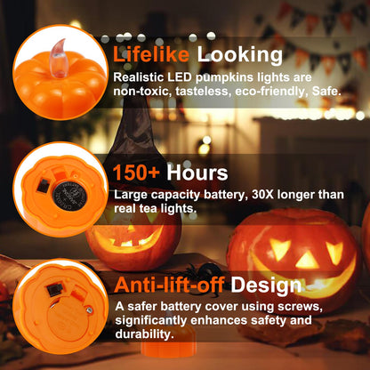 CESOF Pumpkin Tea Lights Fall Decorations, 12 Pack LED Orange Pumpkin Lights Flameless Candles Battery Operated, Halloween Thanksgiving Flickering Tealight Candle for Home Table Indoor Party Decor