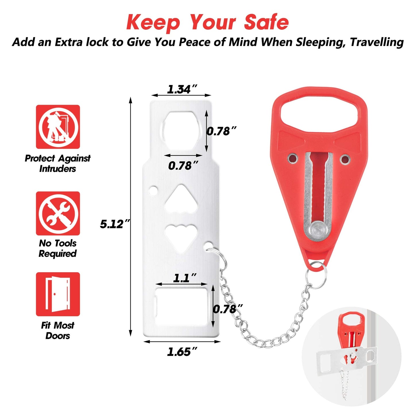 AceMining Portable Door Lock Home Security Door Locker Travel Lockdown Locks for Additional Safety and Privacy Perfect for Traveling Hotel Home Apartment College