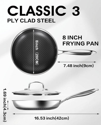 USELUCK Nonstick Frying Pans with Lid,8-Inch Non stick Skillet with Honeycomb Surface,Dishwasher-Friendly,Oven-Safe,PFAS-Free,Compatible with All Cooktops.
