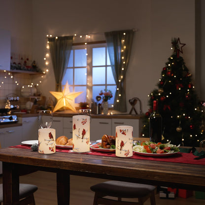 Lasumora Cardinal Theme Christmas Flameless Candles with 6H Timer, Real Wax LED Pillar Candles Flickering, Battery Operated Waxy Candles for Home Fireplace Christmas Décor, 3x4/5/6 inches