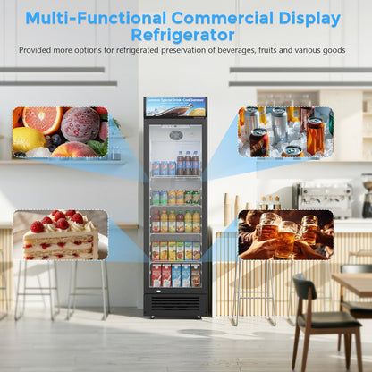 Electactic 9 Cu.Ft Commercial Refrigerators, Display Refrigerator with Double-Tempered Glass Door, Commercial Display Fridge with 4 Adjustable Shelves & LED Light, for Shops, Restaurants, Bars