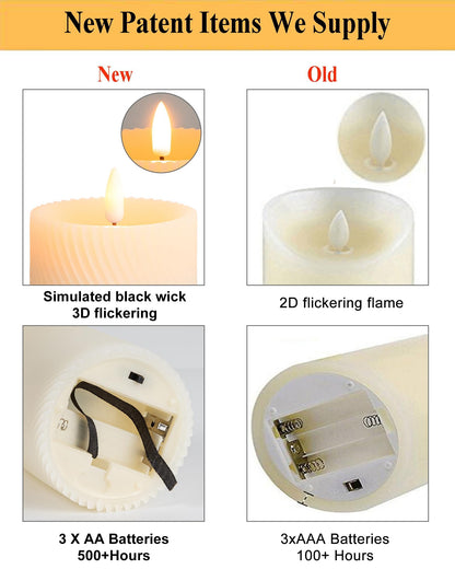 ANGELLOONG Flickering Flameless Candle with Remote, Real Wax Battery Operated Candles with Timer, Set of 3 Fake LED Electric Pillar Candles for Home Party Holiday Christmas Decor, Twill