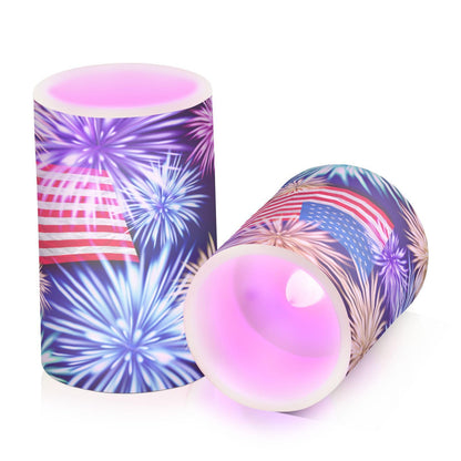 Eionryn American Flag Fireworks Flameless Candles Memorial Day Patriotic 4th Of July Battery Operated LED Candles with Remote Timer Electric Candles for Home Party Decor 2pcs