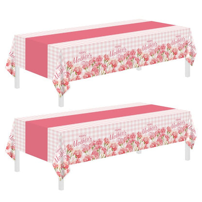 2 Pack Mothers Day Tablecloth,Mothers Decorations 54" x 108" Disposable Plastic Tablecloth,Mothers Table Cloth Plastic Pink Table Cover for Party Supplies,Birthday,Home,Dinner,Indoor,Outside Picnic