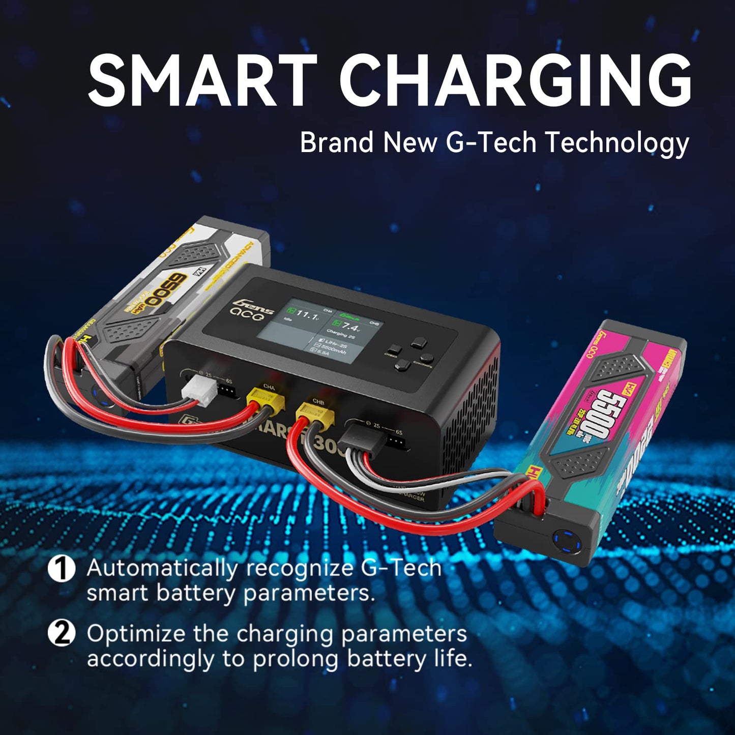Gens Ace IMARS D300 G-Tech Smart Dual Lipo Charger 16A AC 300W DC 700W Lipo Charge（Black）