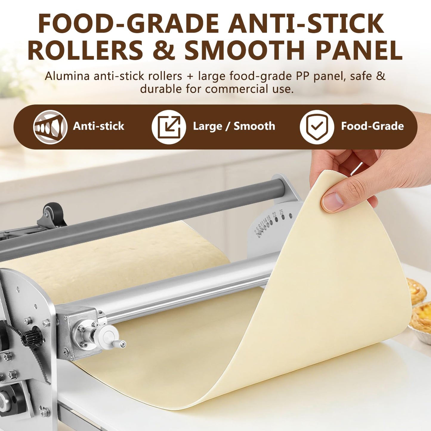 Electric Dough Sheeter Machine 17.7" Commercial Dough Rolling Machine Electric Dough Roller Machine Folding Dough Sheeter Reversible Control with 0-25MM Thickness Adjustment