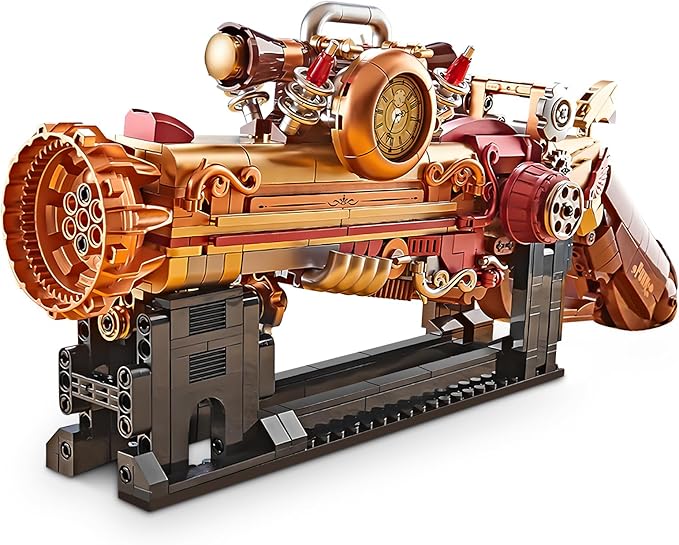 Finger Rock Ideas Steampunk Mechanical Gun Weapon Building Blocks Set for Adults Gun Building Kit with a Base for Display 899 PCS Classic Toy Weapon Model Collection Gifts for Teens 14+