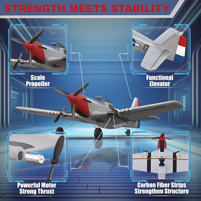 RC Plane for Beginners P51 Remote Control Airplane for Adults 2.4GHz 3 Channel Fighter Featuring 6 Axis Gyro Stabilizer Easy to Fly