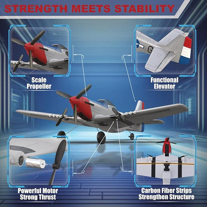 RC Plane for Beginners P51 Remote Control Airplane for Adults 2.4GHz 3 Channel Fighter Featuring 6 Axis Gyro Stabilizer Easy to Fly