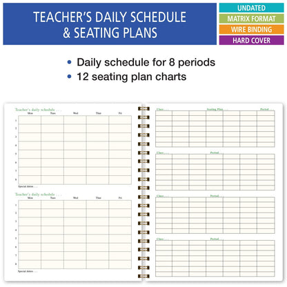 Elan Publishing Company HARDCOVER 7 Period Teacher Lesson Planner - Days Horizontally Across the Top with Bonus Clip-in Bookmark (Pink Marble)