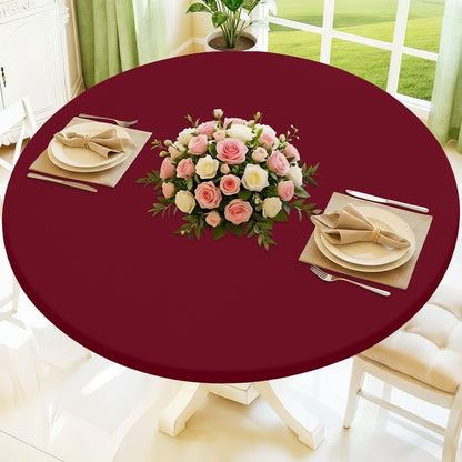 Moosfor Round Spandex Tablecloth, Elastic Fitted Waterproof Tablecloths for 57"-68" Tables, Stretch Washable Picnic Table Cover for Camping, Dining, Indoor and Outdoor, Wine Red