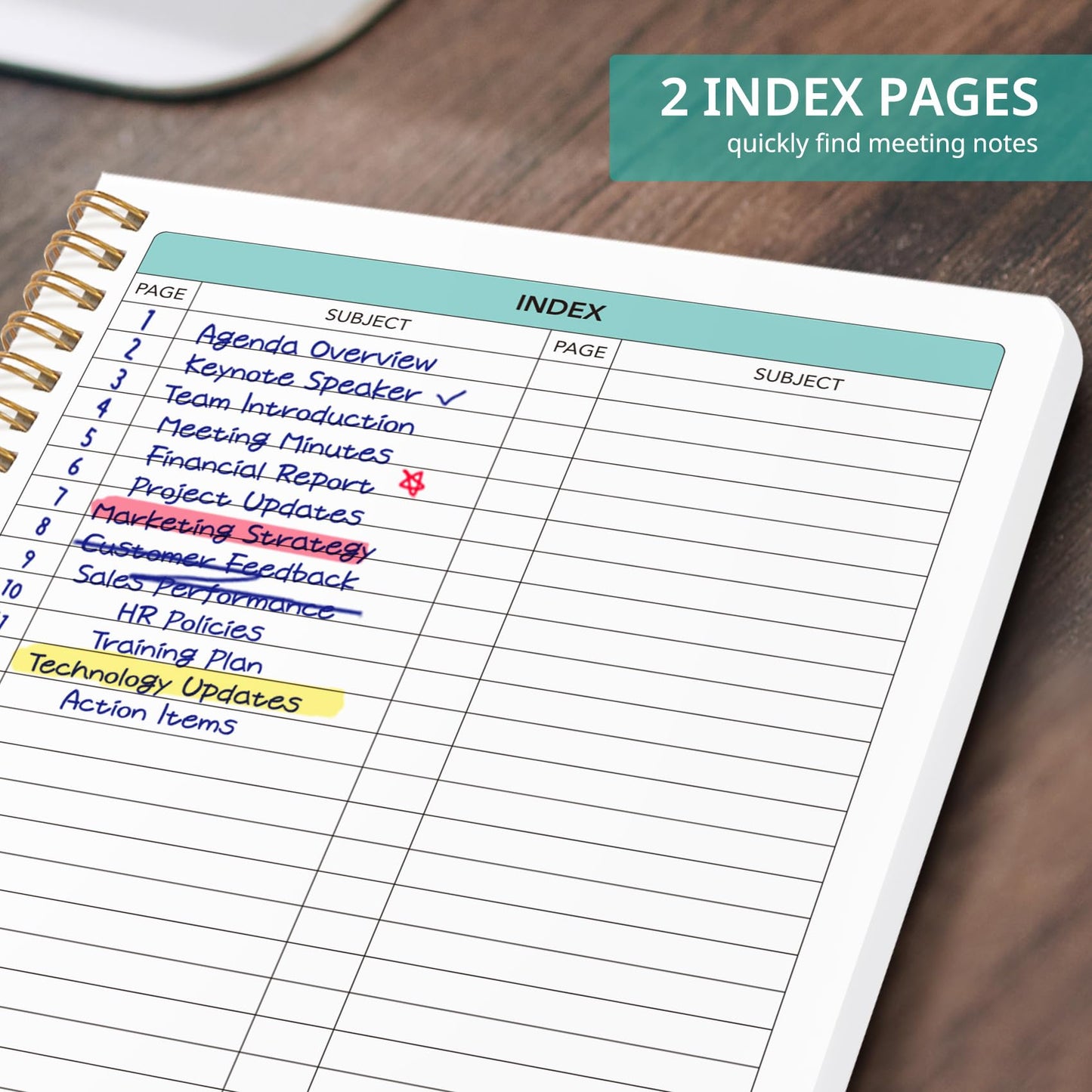Meeting Notebook for Work Organization - Work notebook with action items, Meeting Minutes Planner Notebook, Perfect Office Supplies for Men & Women - Coral