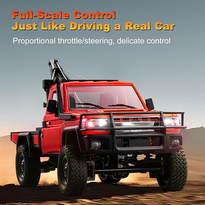 MN-82T RC Rock Crawler 1:12 Scale 4WD Upgraded RC Truck with Crane Hook 2.4Ghz Off Road Toy Pickup Truck with Lights All Terrain Wrecker Vehicle for Teen Adults (Red)