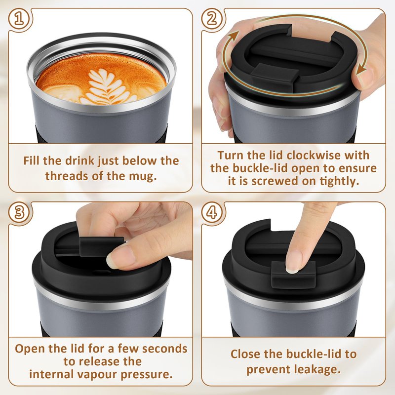 KETIEE Travel Coffee Mug Spill Proof 12oz, Insulated Reusable Coffee Cups with Seal Lid, Vacuum Stainless Steel Travel Mug to Go Car Tumbler for Hot/Iced Drinks (Grey)
