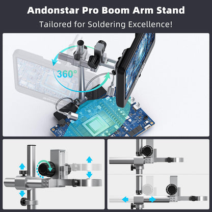 Andonstar 4K 60FPS 10.1" HDMI Digital Microscope for Soldering, 64MP 3840P UHD Video Audio Record, AD210S-Pro Electronic PCB Microscope for Adults, Error Coins, Pro Boom Arm Stand, 64GB