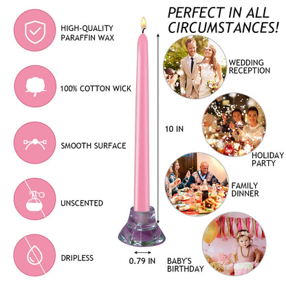 20 Pcs Pink Taper Candles for Home Decoration, 10×7/8 Inch Dripless Candlesticks, Great for Dinner Party Wedding and Emergency